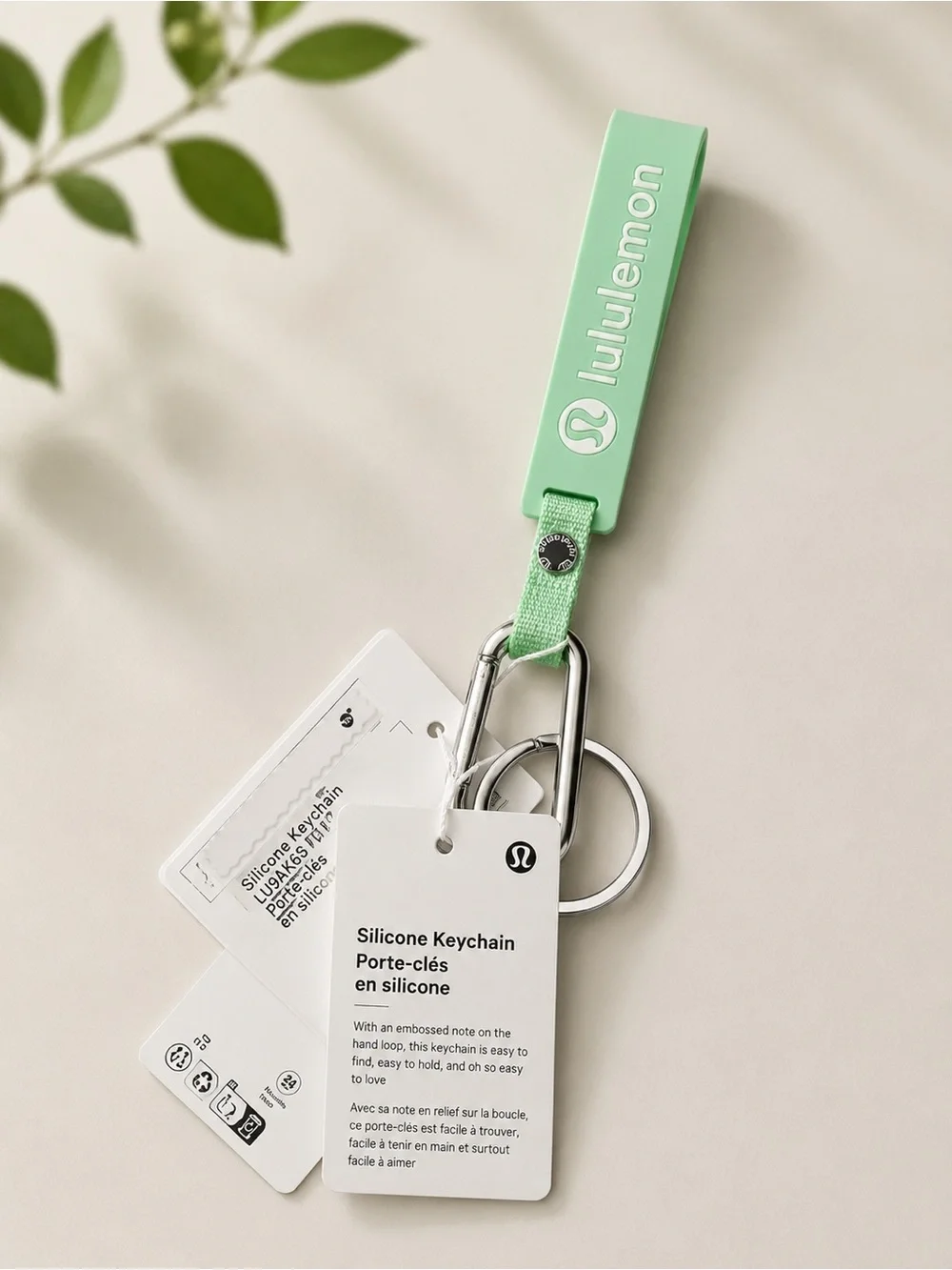 Lululemon Silicone Keychain NWT Mint Green Live In The Moment Carabiner Clip